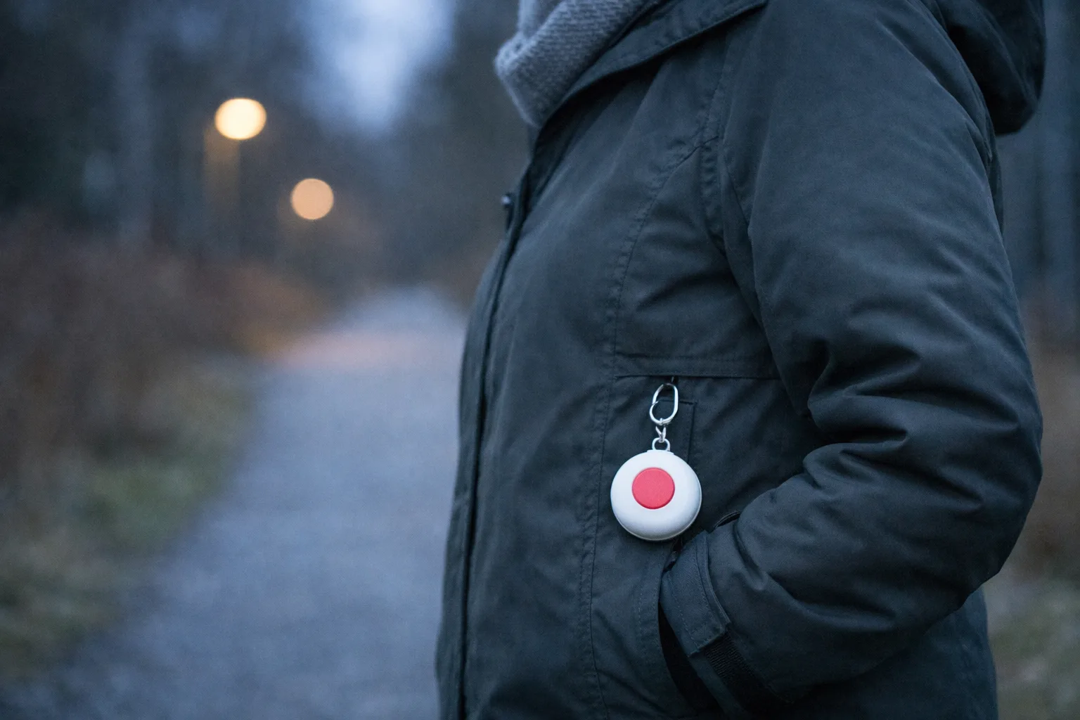 Litet personlarm på en jackficka.